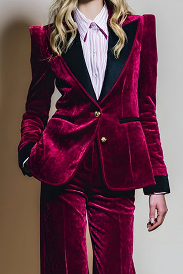 Velvet Burgundy 2 Piece Single Breasted Peak Lapel Prom Suits
